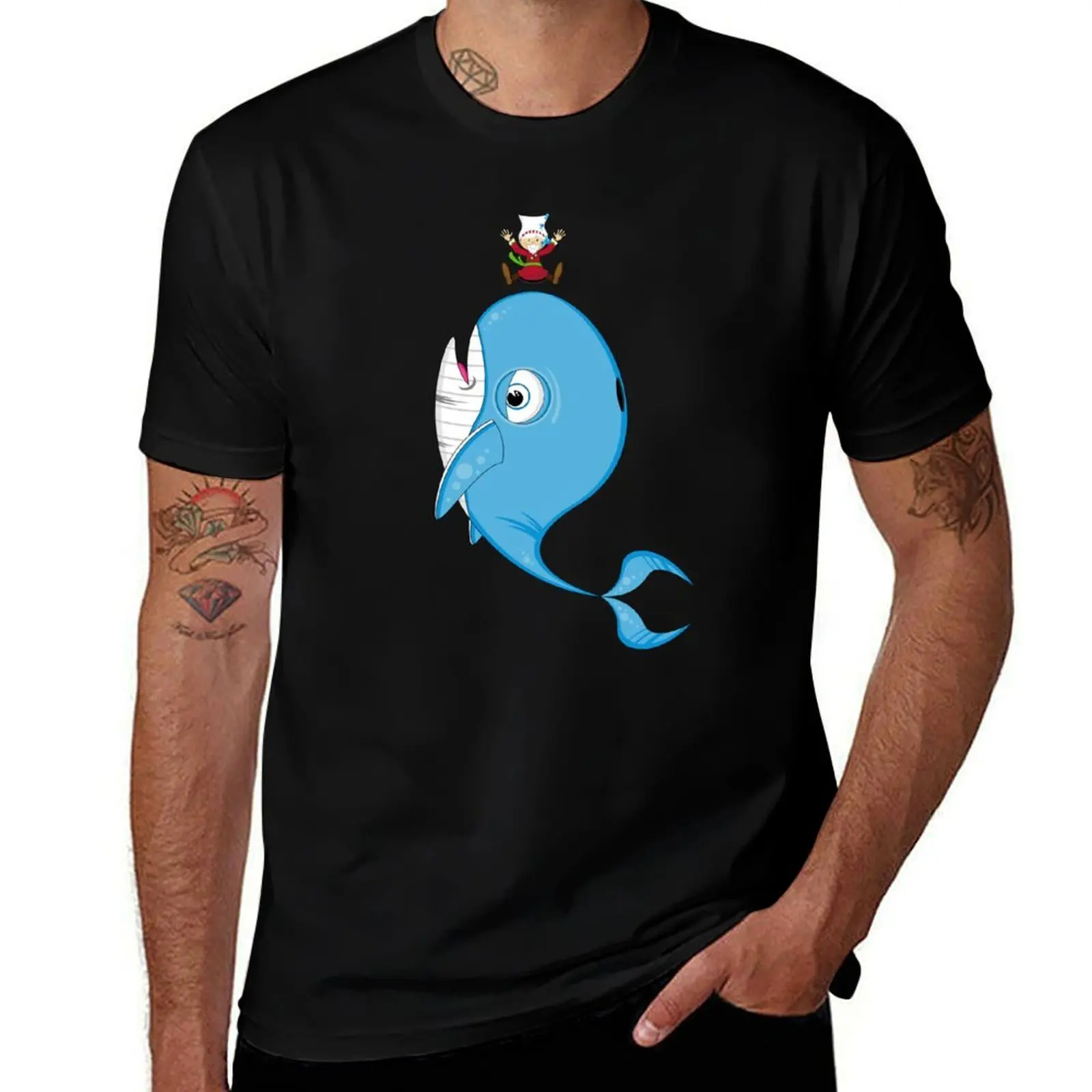Cartoon Jonah & the Whale T-Shirt Plus Size Non-Shrink T-Shirt