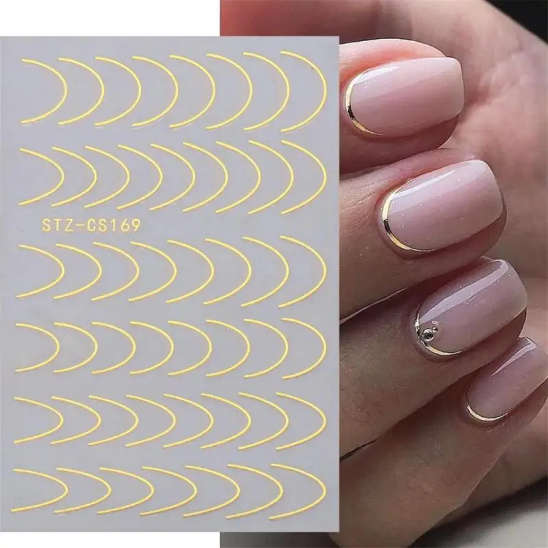 Pegatinas para uñas con puntas francesas, líneas de rayas curvas de oro y rosa 3D, deslizadores de remolino, Gel adhesivo para manicura, calcomanías para decoración de uñas TRSTZ-CS169