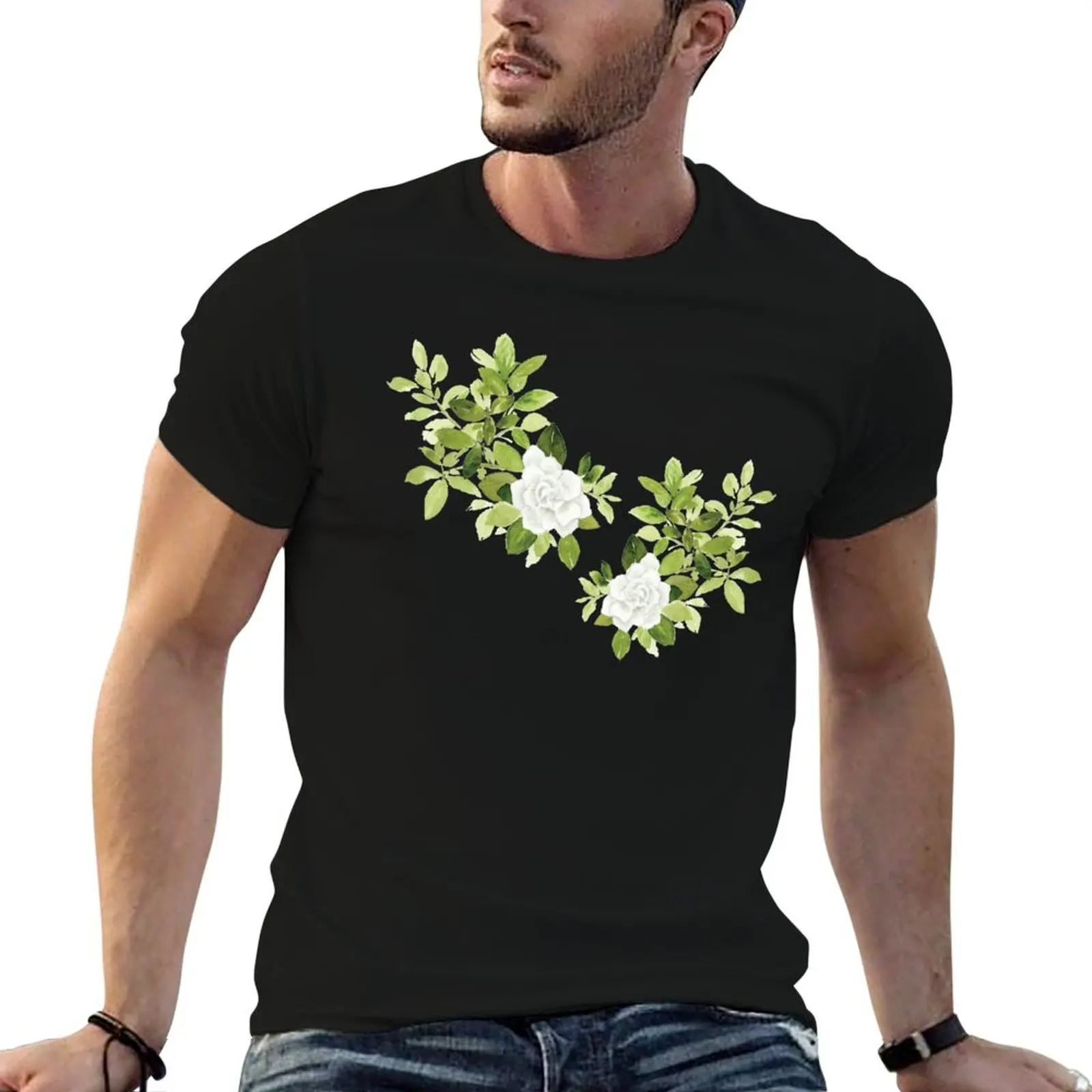 Gardenia cape jasmine floral flower watercolor T-Shirt Relaxed Fit Casual Short Sleeve Top