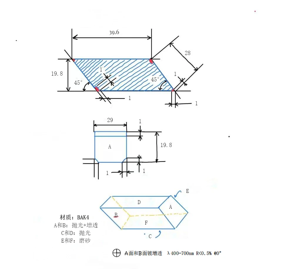 Rhombic Prism Optics BAK4 Glass Special Prism for Telescope,A Small Amount of Stock in stock, Customized