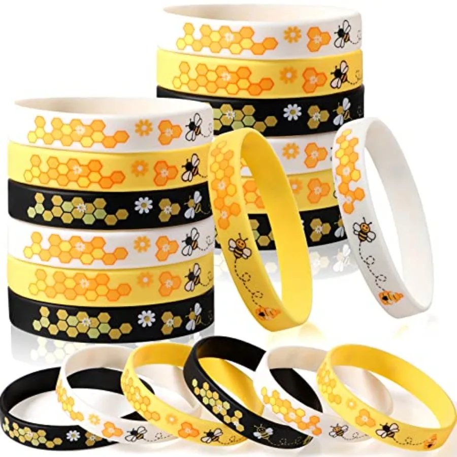 

Pieces Bee Silicone Bracelets Bulk Honeybee Rubber Wristbands Pack for World Bee Day Easter Basket Stuffers Birthday Spring Sum