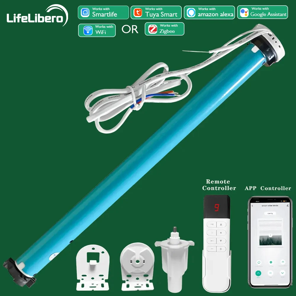 LifeLibero-Cortinas Inteligentes Motor Persianas para Windows, Sistema Automático de Sombra, Controle Remoto por Voz, Alex, Tuya, Zigbee, Wifi