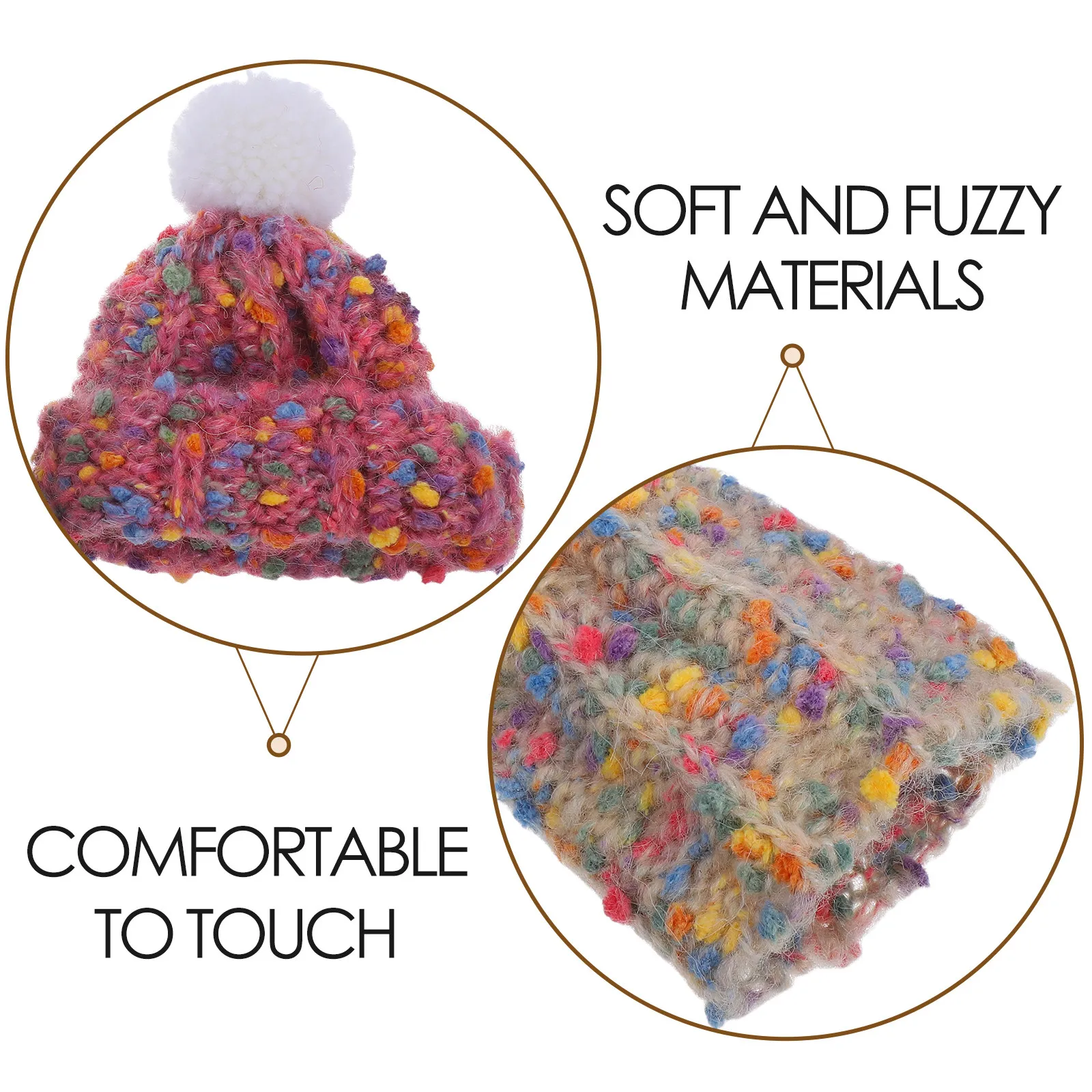 Lot de 2 mini-bonnets en laine tricotée, petits bonnets pour artisanat, art, bricolage, décorations de maison de poupée, ornements de Noël, petites décorations de chapeaux d'hiver