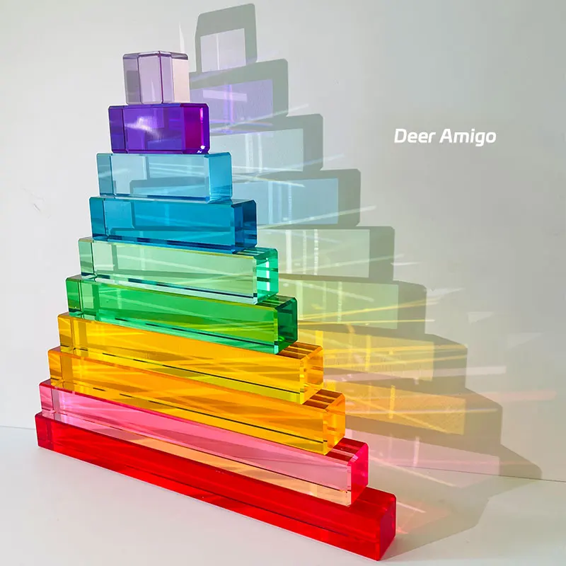 Acrylic Pyramid Stacking Blocks Rainbow Transparent Lucent Cubes Toys Learning Math Montessori Educational Toys for Children