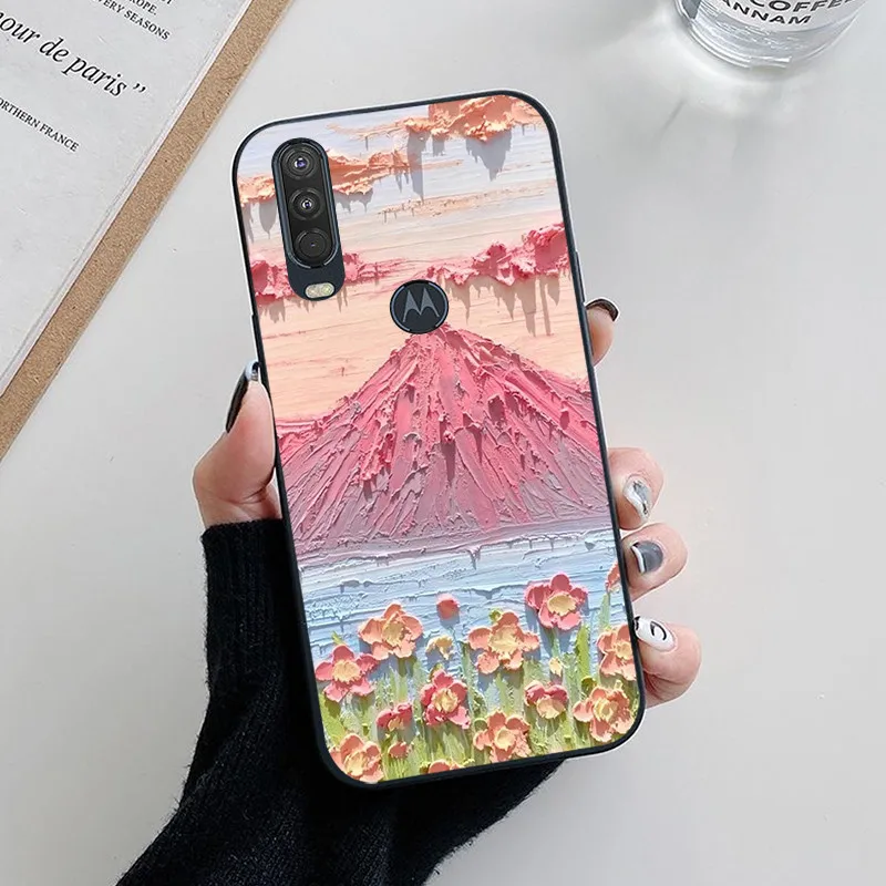 For Motorola Moto One Action Case Lovely Cartoon Flower Slim Soft Silicone Phone Cover For Moto One Vision Funda Coque