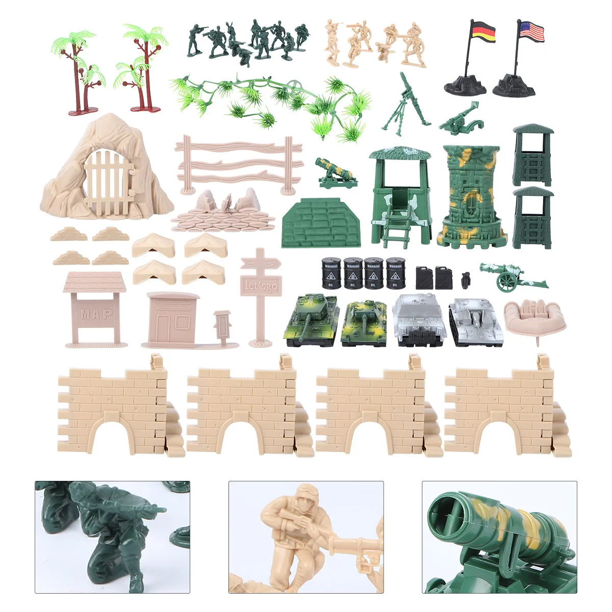 

100Pcs Small Soldier Military Fence Ruins Set DIY Assembly Sand Table Kit Creative Scene Military Sand Table Game