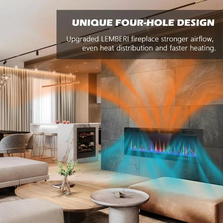 42 inch Electric Fireplace Recessed and Wall Mounted with 750 1500W Heating Capacity Linear Flame Design Touch Screen Control P