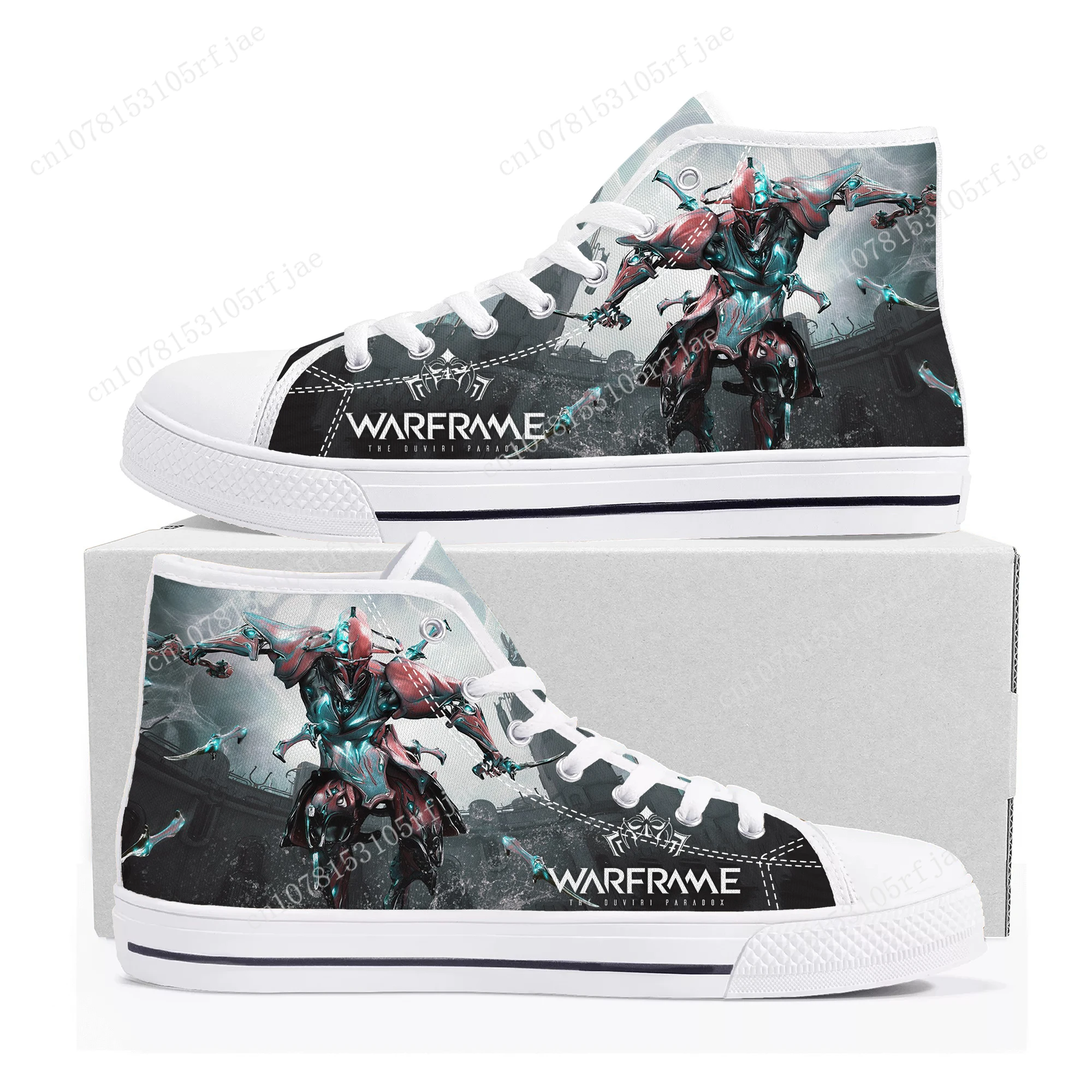 Warframe High Top Sneakers para homens e mulheres, jogos de desenhos animados, sapatos de lona casuais, tailor made sneaker, alta qualidade, moda, adolescente, quente