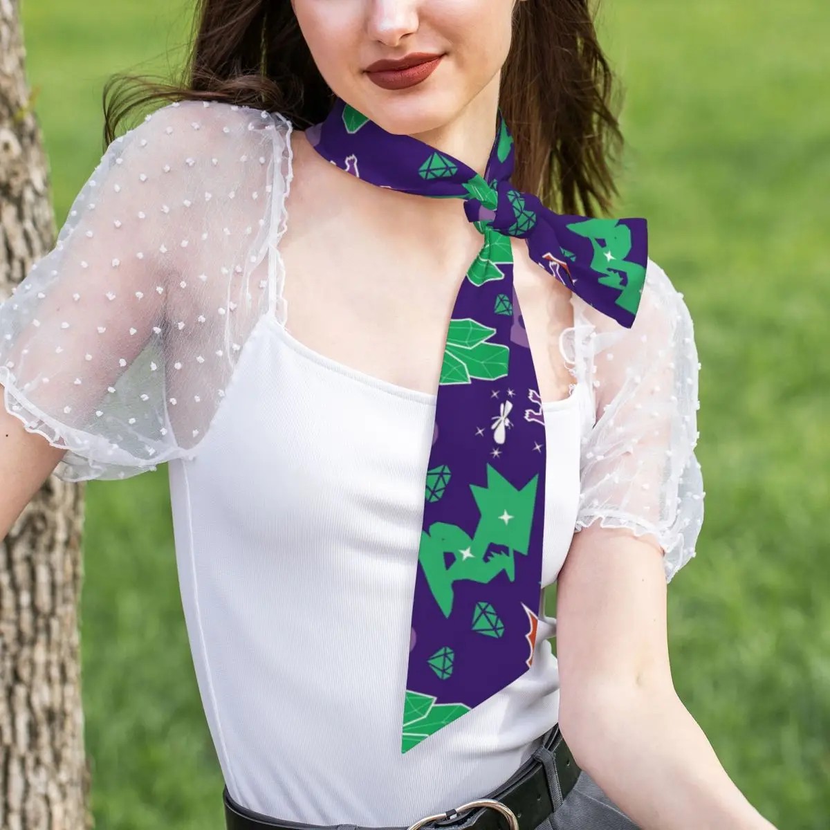 Flame Spyro Pattern Women Long Narrow Scarf Silky Skinny Scarf Multi-use Neck Head Wrap for Office Daily Party