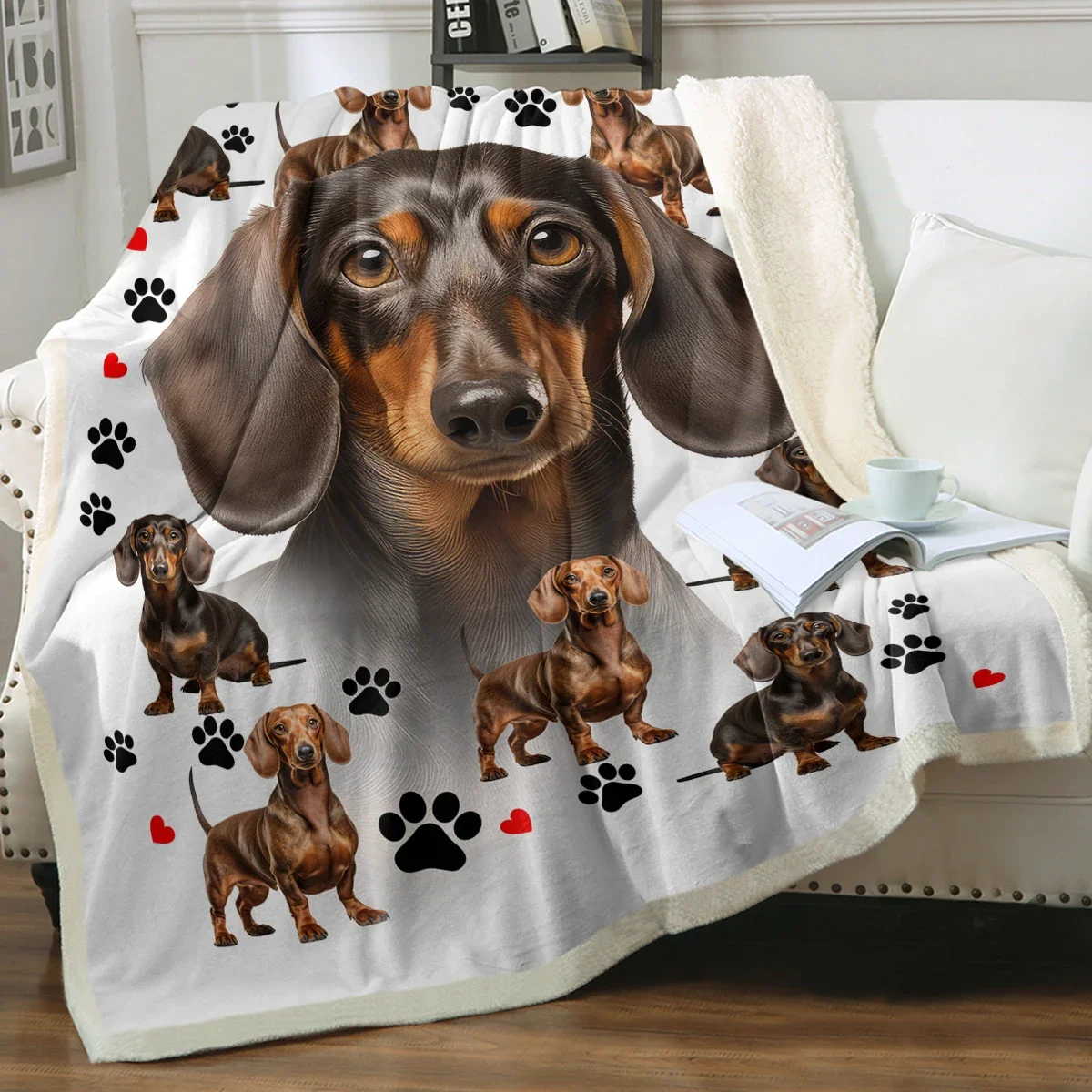 Dachshund Sherpa Blanket Warm Blankets Cute Black and Red Paws Super Soft Fuzzy Fleece Plush Couch Blanket