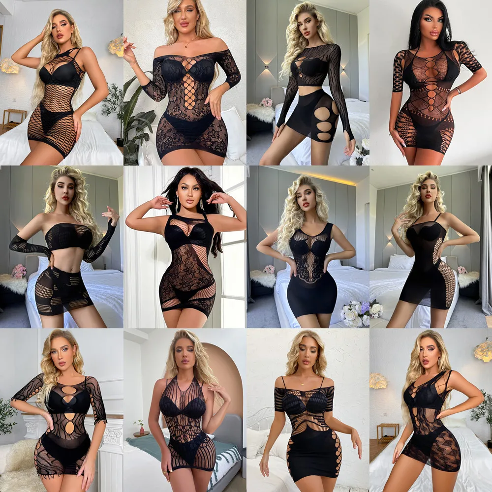 

Hot Selling Sleepwear Fishing Net Tight Lingerie Ladies Fishnet Short Net Skirt Sexy Lingerie Women Fashion Mini Bodycon Dress