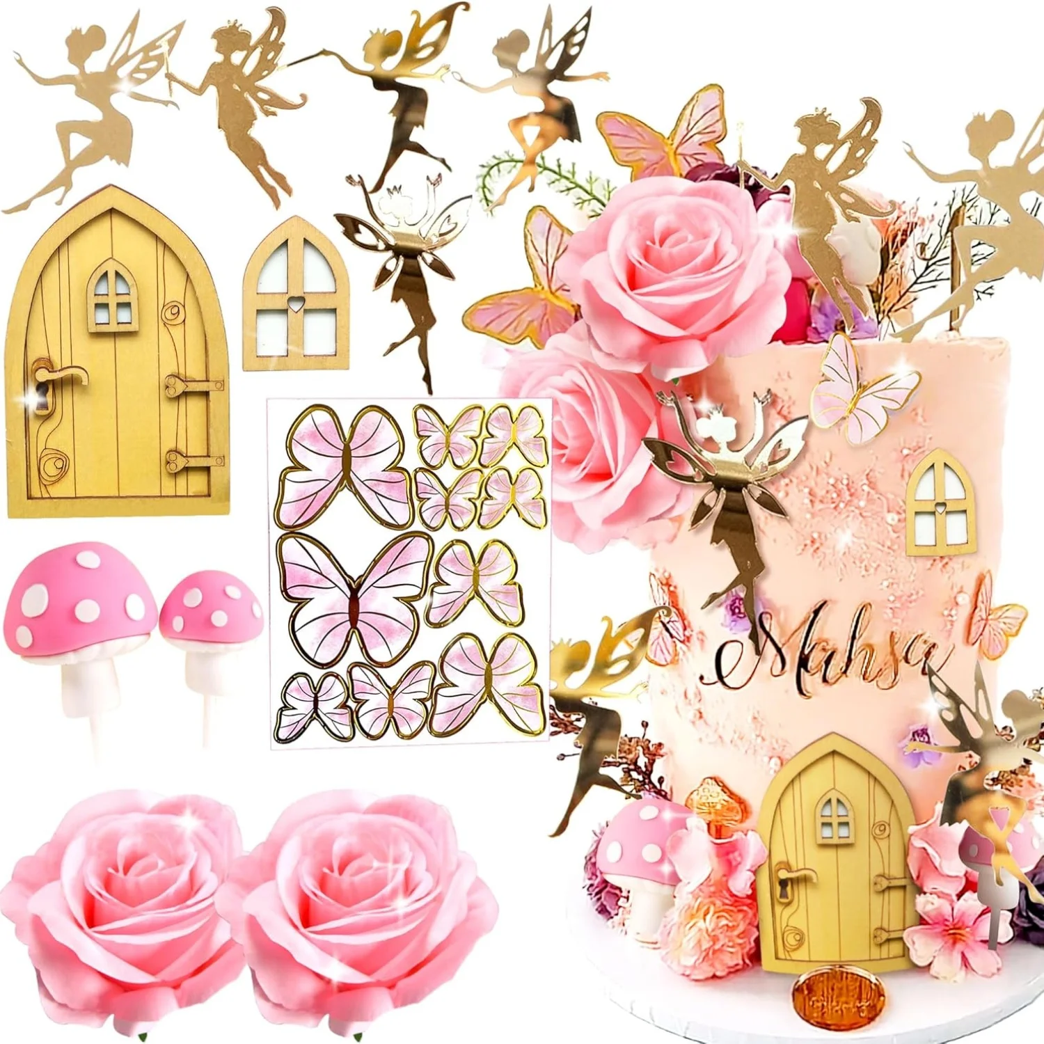 LaVenty Rosa Kuchen Dekoration Pilz Kuchen Dekoration Fee Kuchen Dekoration Garten Fee Kuchen Dekoration Fee Party Supplies – Detail 1