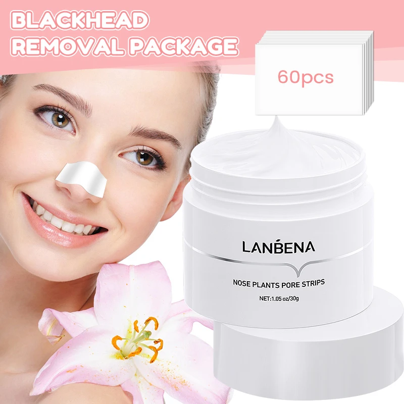 LANBENA Blackhead Remover Peel Off Mask Aloe Vera Extract Oil Control Nose Mask with 60pcs Cleanses for Deep Clean Hydrating