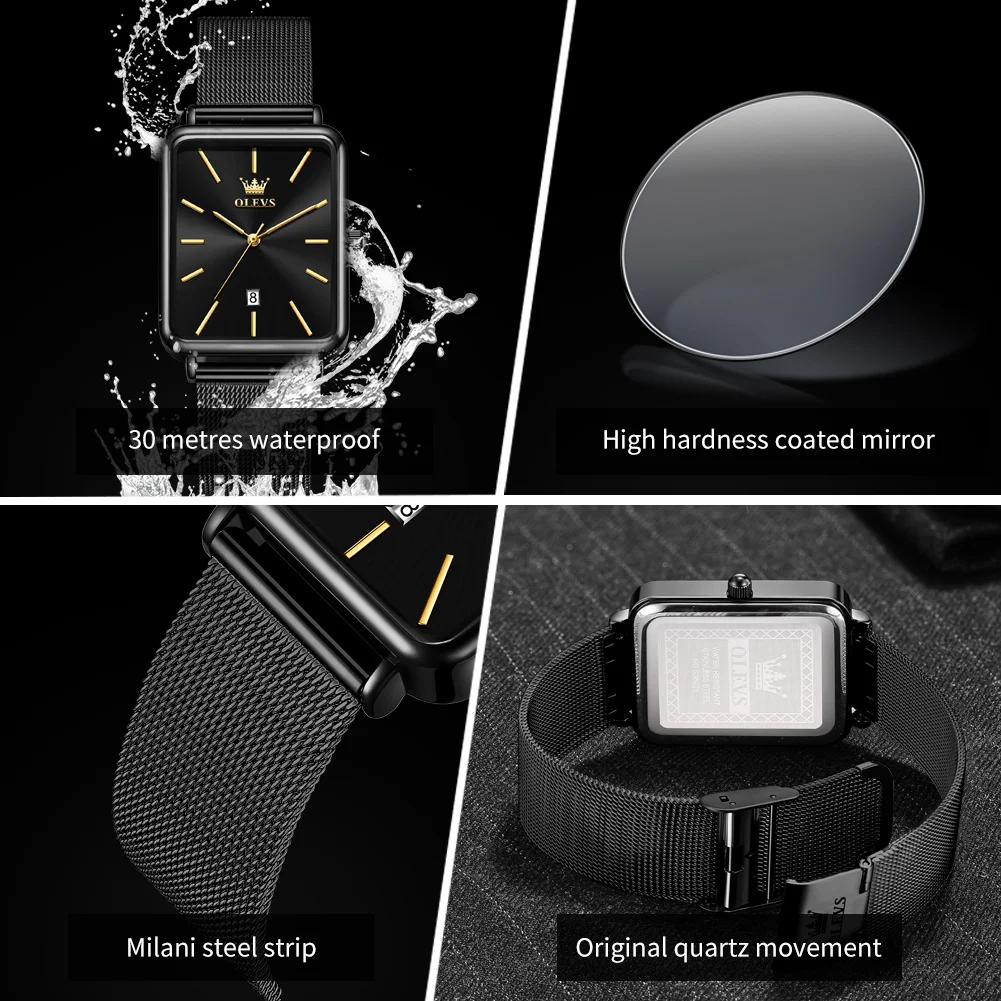 OLEVS 3692 Couple Watch Brand Simple Square Quartz Watch Ultra Thin Waterproof Luminous Calendar Men Women Dating Couple Watch
