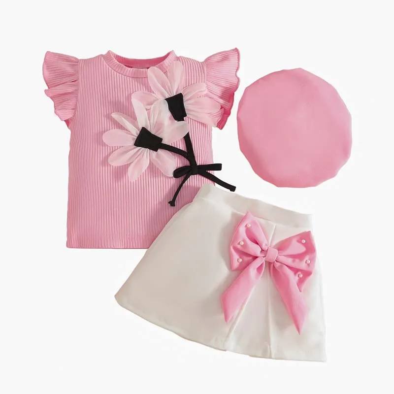 Baby Clothing for Infants Toddler Girls 1-3 Years Fashion Summer Floral Sleeveless Tops+Bow-Tie Skirts Hats Baby Girl Outfits