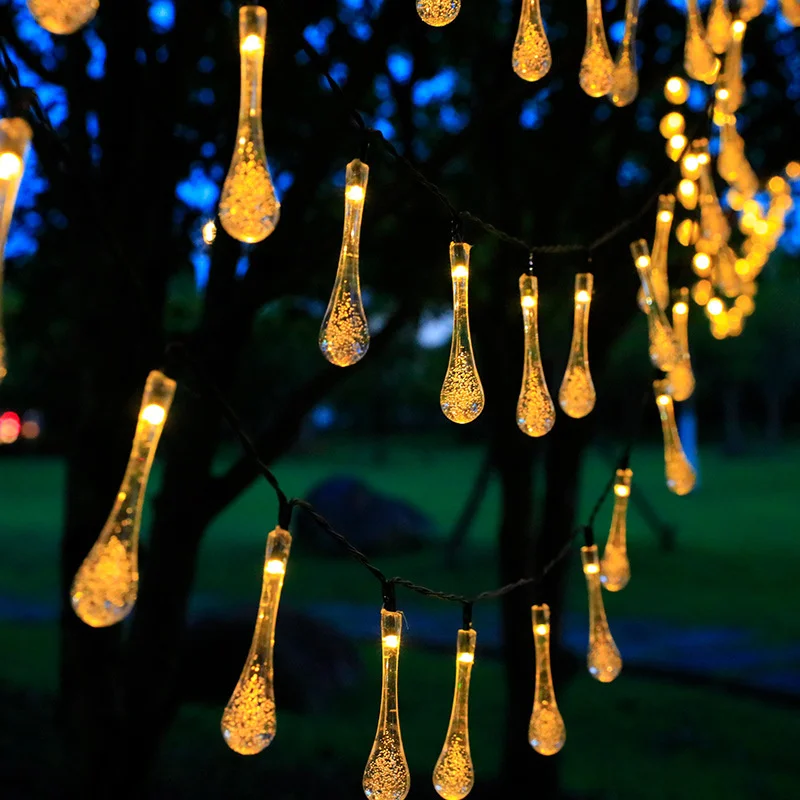 Gota de água LED Solar String Lights para Courtyard Party, ao ar livre, impermeável, Powered Pátio Luz, Decorações de Natal, 222, 2023