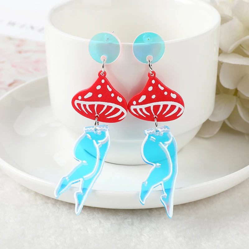 1Pair Punk Mushroom Woman Stud Earrings Acrylic Sexy Mushrooms Jewelry For Girl Birthday Gift