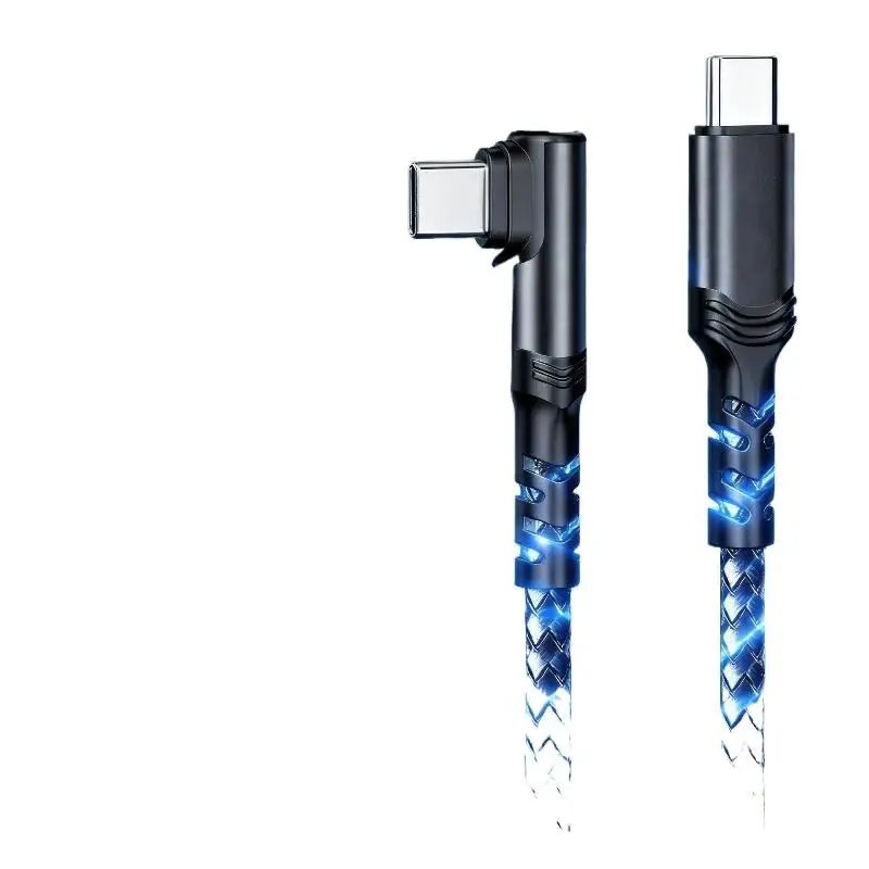 100W Fast Charging Right Angle Type-C Cable Bend Resistant Data Sync Cord for Home Office Car Multi Scenario