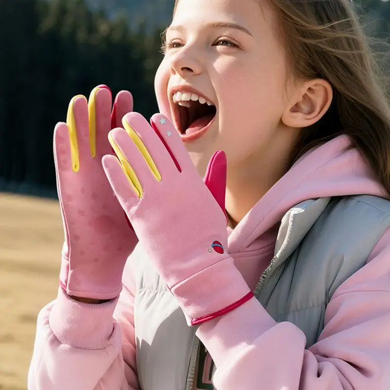 الأطفال بنين بنات رشاقته الشتاء قفازات مخملية الطفل المضادة للانزلاق قفازات التزلج على الجليد الرياضة في الهواء الطلق لركوب الدراجات 7-13 سنة #1