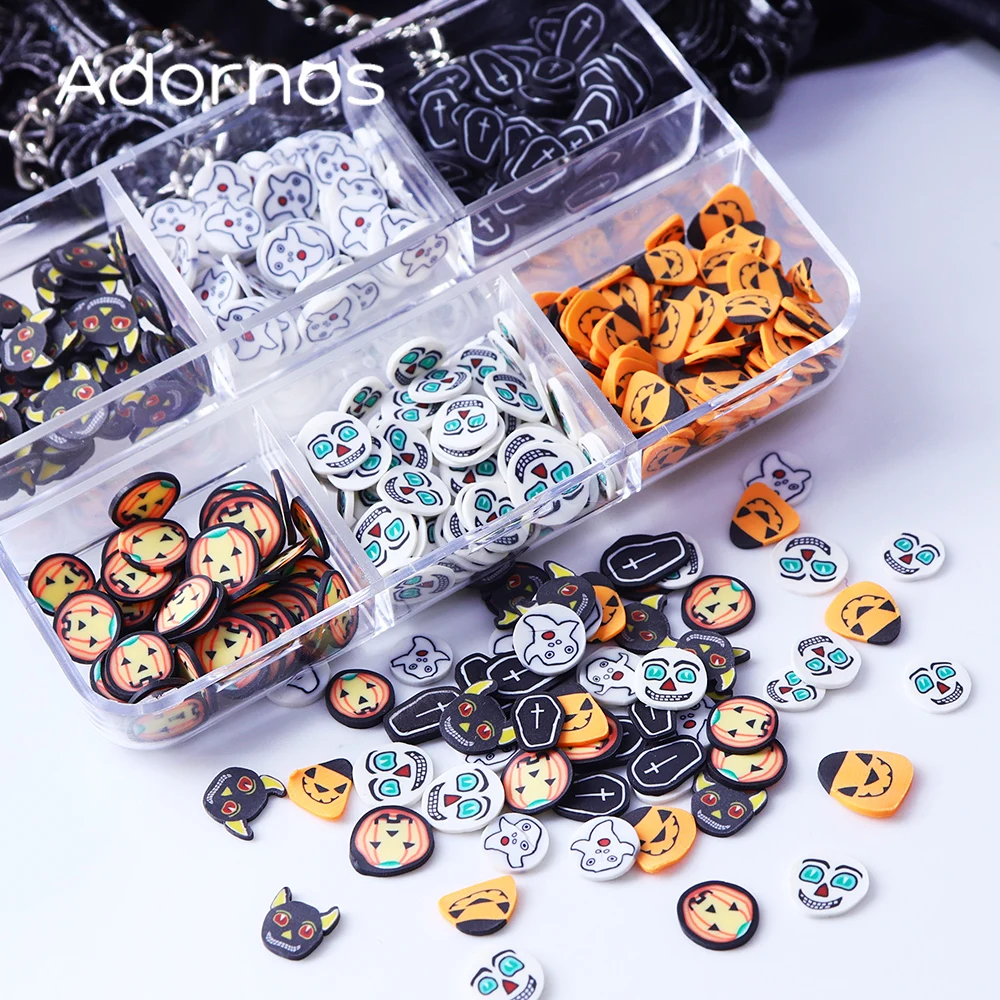 Halloween DIY Accessories Ghost Skulls Pumpkin Polymer Clay Slices Halloween Resin Mold Filling Shaker Fillers Sprinkles Crafts