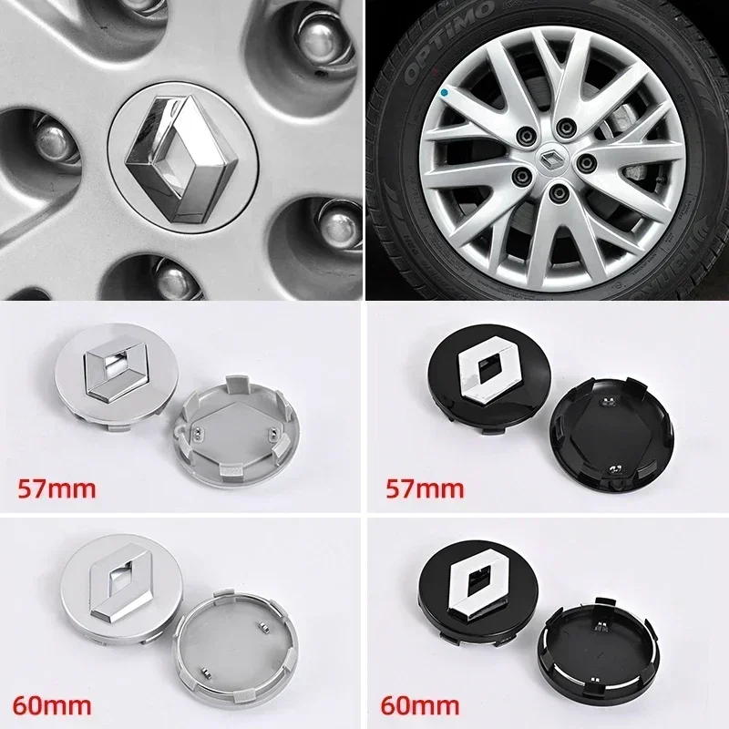 4PCS 57mm 60mm Car Tire Center Hub Cap Logo Sticker Rim Cap Badge For Renault Megane 2 3 Clio 4 Trafic Captur Emblems Kangoo