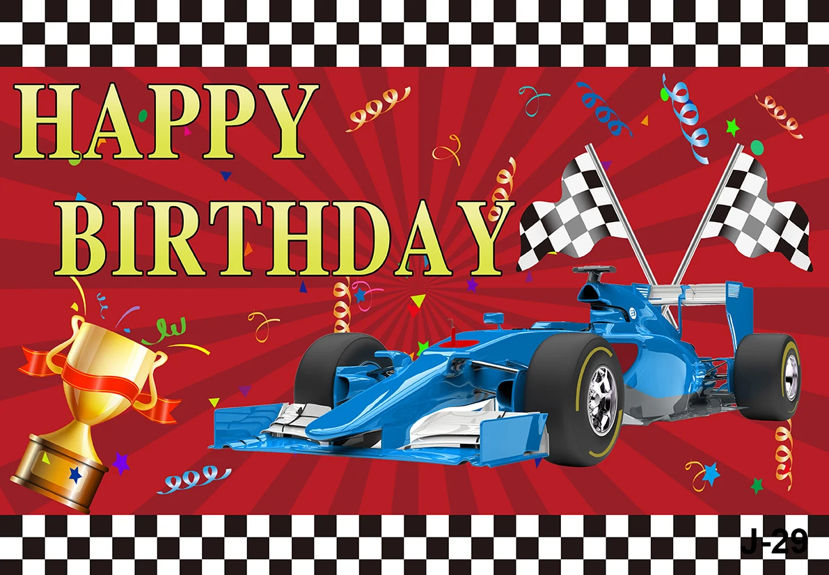 Car Racing Happy Birthday Party Poster Background Photography Children Teenagers Personalized Portrait Custom Banner Background