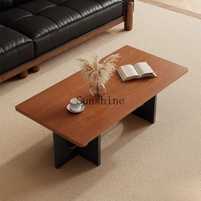 Medieval style solid wood cave coffee table small apartment living room rectangular wood grain small tea table