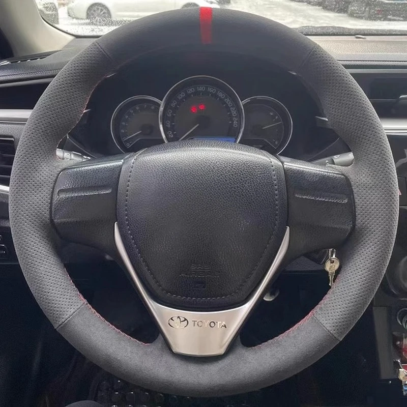 DIY 手縫いステアリングホイールカバーノンスリップ通気性トヨタレビンカローラ RAV4 2013-2019 カーインテリアアクセサリー