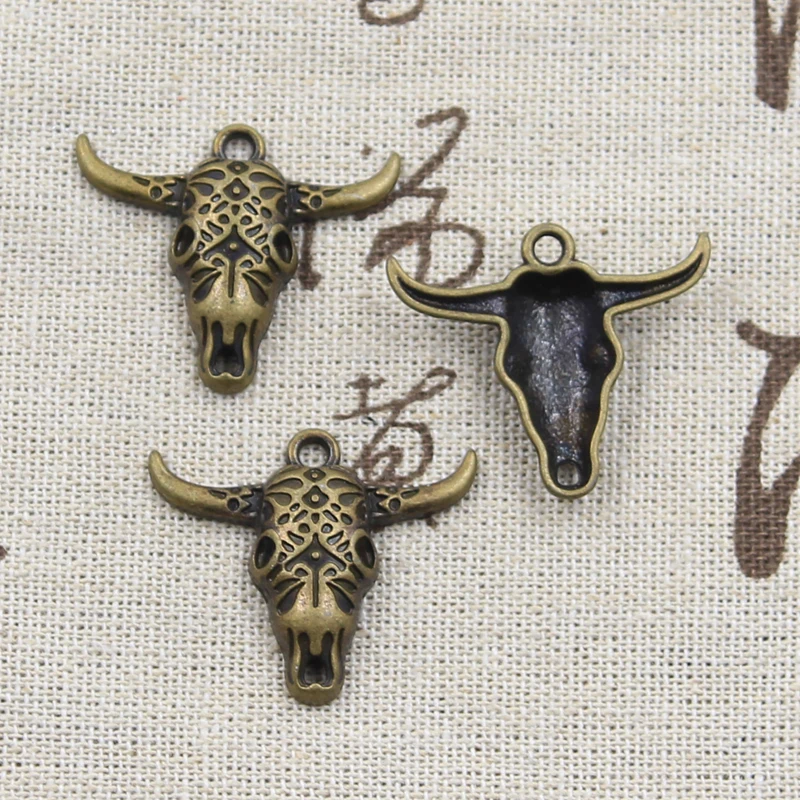 8pcs Charms Skull Bull Ox Head 25x29mm Antique Silver Color Plated Pendants Making DIY Handmade Tibetan Finding Jewelry