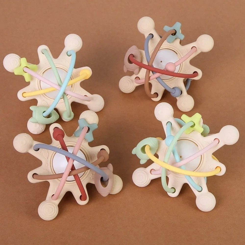 Regalo Sonaglio per bambini in silicone Palla morbida per digrignamento dei denti Massaggiagengive sensoriale Campana per letto Giocattolo per lo sviluppo 0-36 mesi