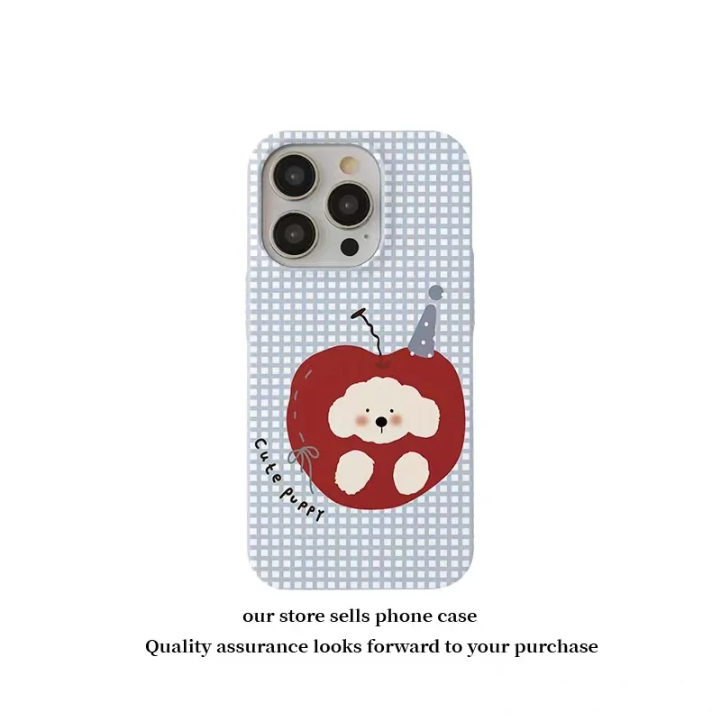 INS Blue Checkered Red Apple Dog Phone Case for Iphone 17 Air 16 PLUS 15 14 13 12 11 Pro Max 13 Mini 12 Mini XS MAX XR X SE CASE