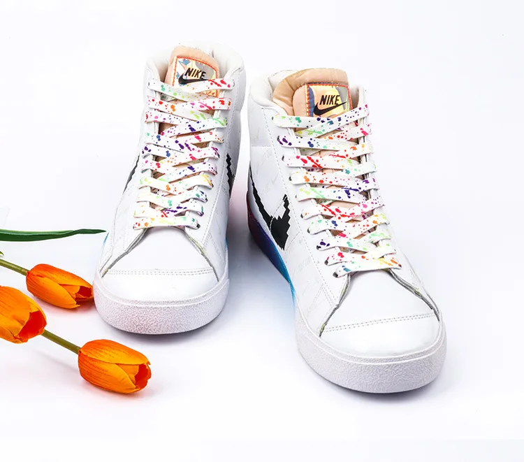 Schuhbänder mit Tintenspritzer-Motiv für Sneaker, flache, goldfarbene, farbenfrohe, handbemalte Basketball-Schnürsenkel – Detail 15