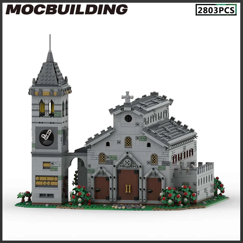 Décennie s de construction MOC d'église médiévale, modèle rw, briques modulaires, assemblage de bricolage, jouet de collection d'idées créatives, cadeau de Noël