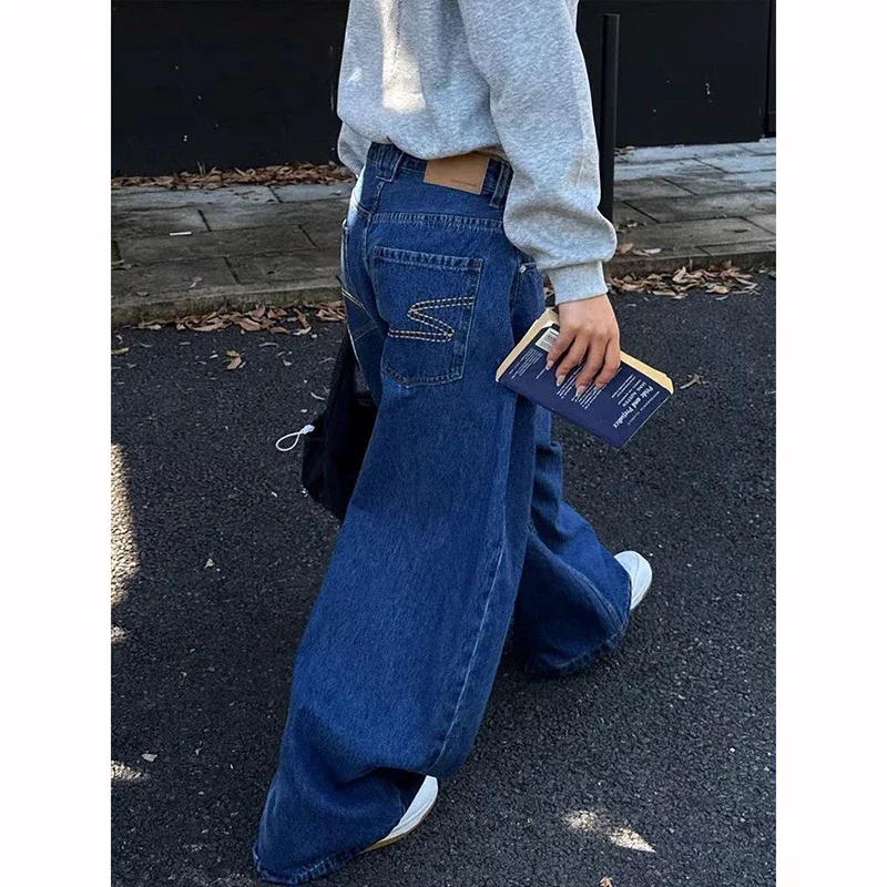 Jean Baggy Emo pour femmes, Vintage, bleu, Y2k, rétro américain, Harajuku, pantalon en Denim, esthétique des années 2000, surdimensionné, petit ami