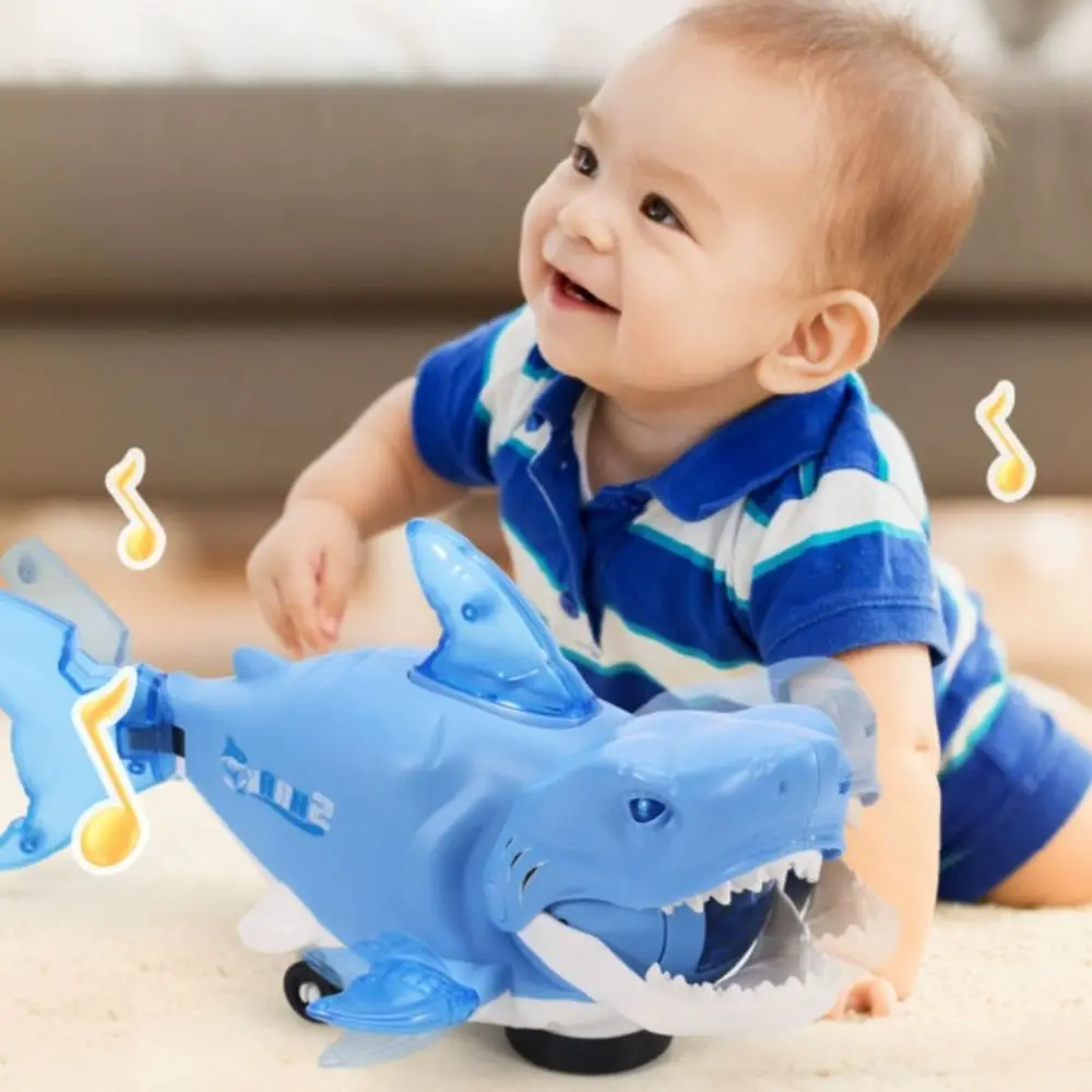 Plastic Swinging Shark Toy with Sound Simulation Crawling Interactive Shark Toy Light Swinging Swaying Fish Toys Kids Toddlers