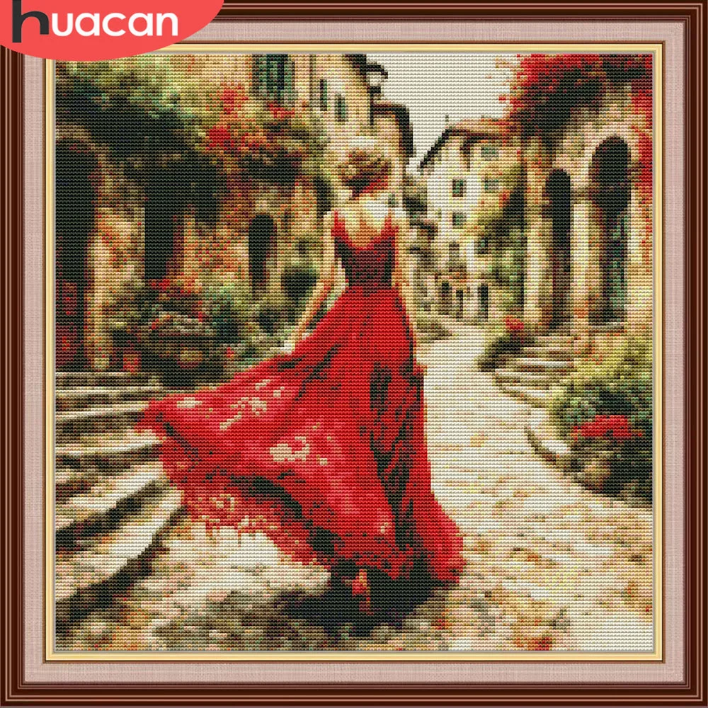 HUACAN Kreuzstich-Anzüge für Damen, Porträt, Stickerei, Verkauf, Hobby, Handwerk, 11 Karat Bild, bedruckte Leinwand, Wanddekoration