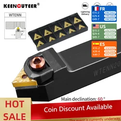 1pc WTENN1616H16 WTENN2020K16 WTENN2525M16 External Triangul Turning Tool Holder TNMG Carbide Inserts Lathe Cutting Tools Set