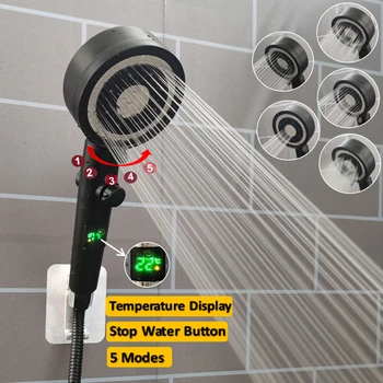 Zloung-5 모드 고압 필터 샤워 헤드, 디지털 디스플레이, 온도 제어, 가압 샤워 헤드, 욕실 액세서리