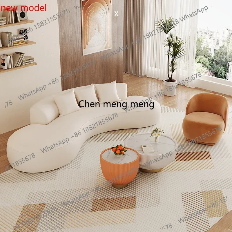 N138  Nordic Cat-Scratch-Resistant Leather Living Room Sofa Modern Rest Area Reception Sofa Simple Curved Commercial Furniture