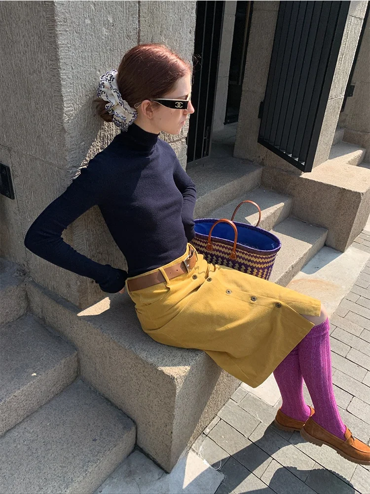 

Women's Knitted Wool High Collar Slim Fit Base Layer Top Faionable Versatile Commute Sle Long Sve Regular Length