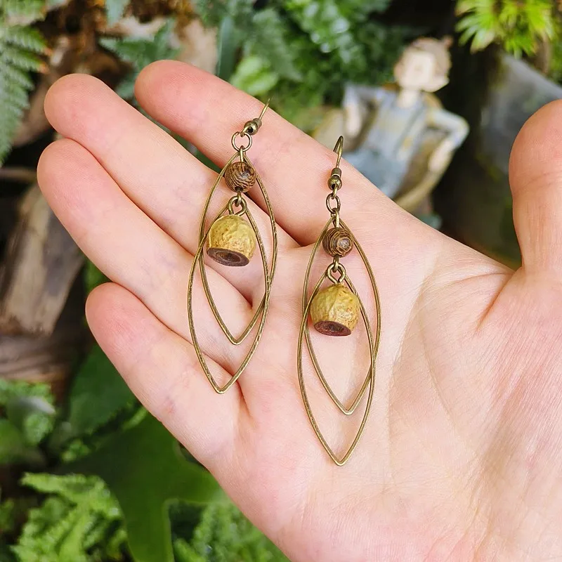 Vintage Plant Drop Earrings Creative Natural Plant Boho Earring Unique Natural Acorn Earrings Jewelry Wholesale Custom Packaging