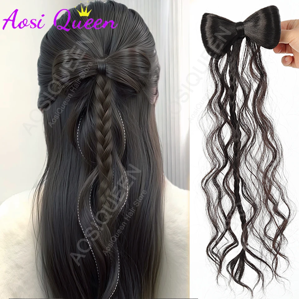 

Синтетический бант-пучок-шиньон с вьющейся кисточкой, термостойкие натуральные искусственные аксессуары для волос, пушистый бант, заколка для волос, инструменты для укладки парика