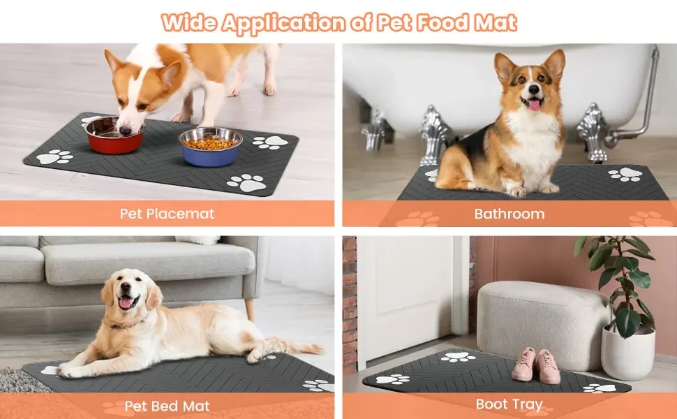 Haustier-Fressmatte - Saugfähige Haustier-Unterlage für Futter- und Wassernäpfe, mit Wasserdichter Gummirückseite, Schnell Trocknende Wassermatte für Hund und Katze – Detail 5