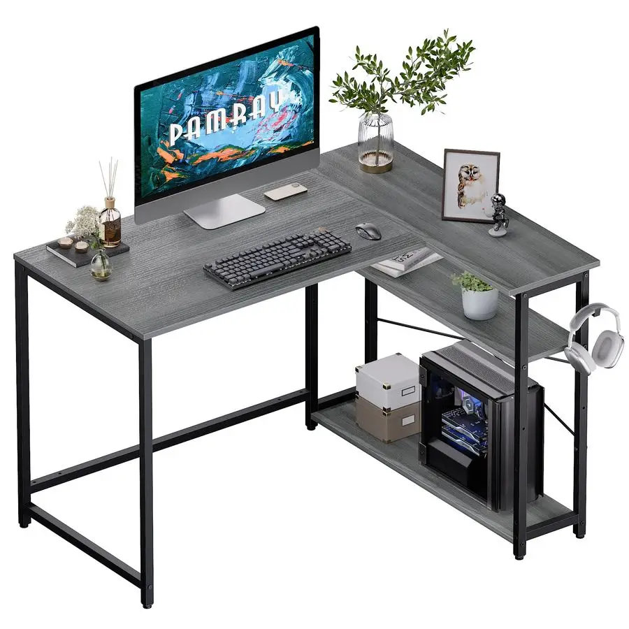 

43 Inch L Shaped Computer Desk with Reversible Side Storage Shelves, Small Corner Desk for Small Space Home Office,Writing Stud