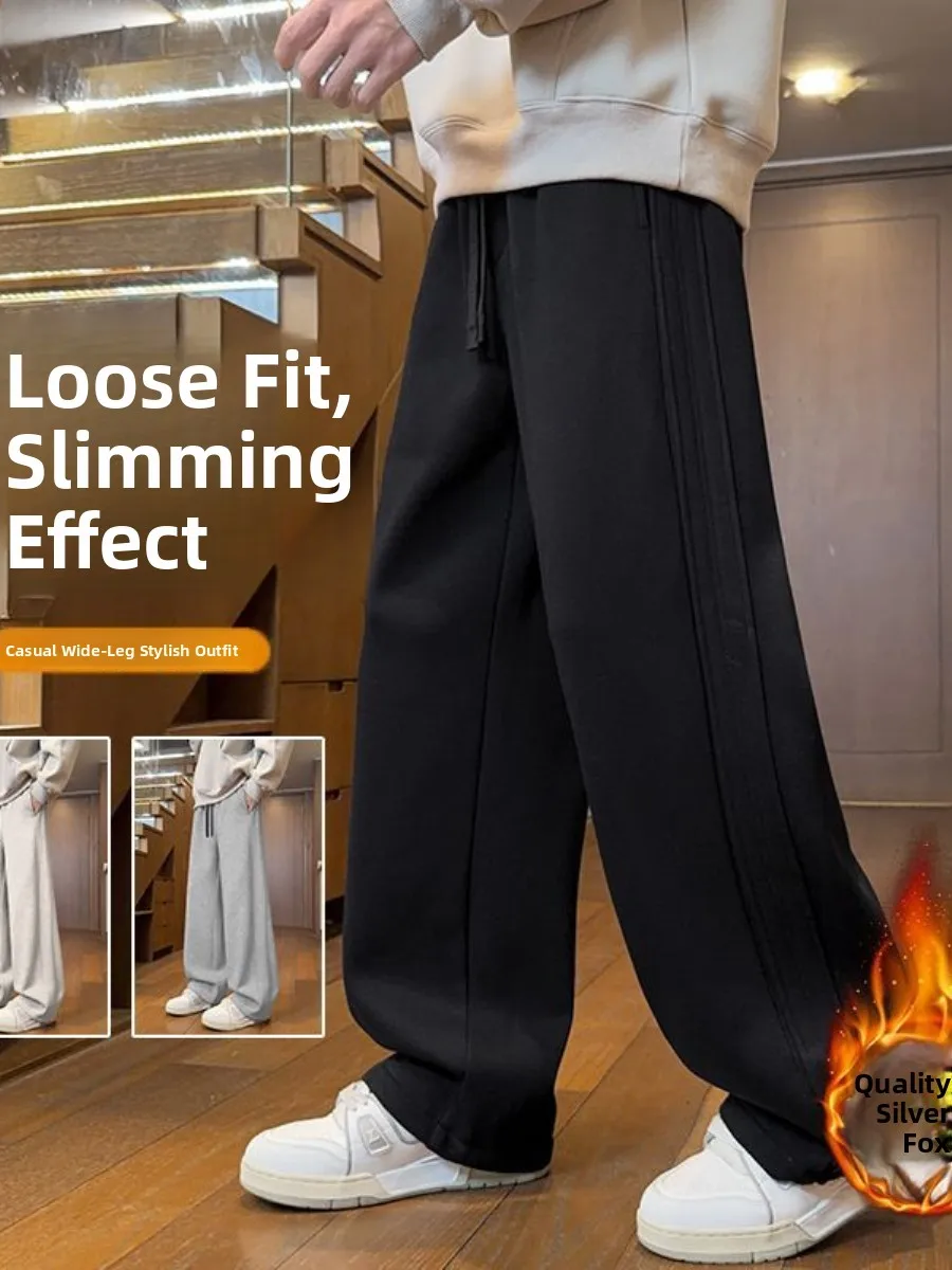 

Men's Straight Leg Fce Lined Casual Pants Thiened Winter Trousers Comfortable Loose Fit Fall Spring Faion Sle