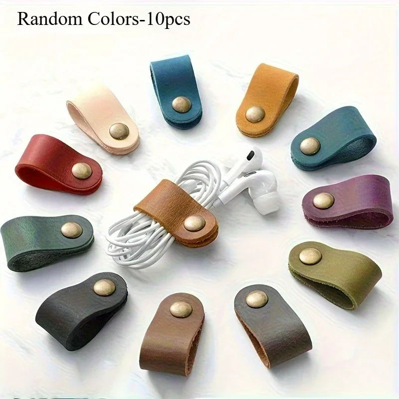 1/10pcs Faux Leather Data Cable Earphone Cable Faux Leather Tie, Without Battery, for Cable