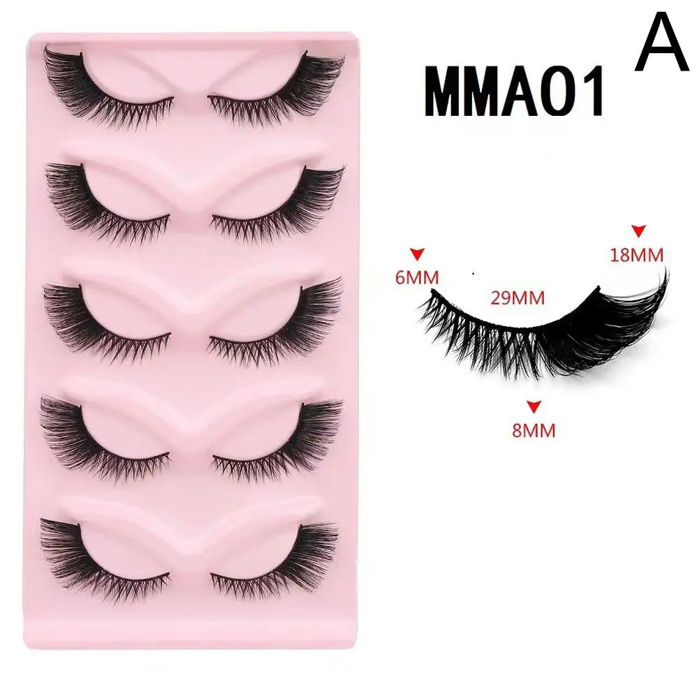 5 Pairs Cat Eye False Eyelashes Artificial Mink Eyelashes Stem Long Natural Tail Black Eye Thick Comic Eyelash Lengthening U7T9