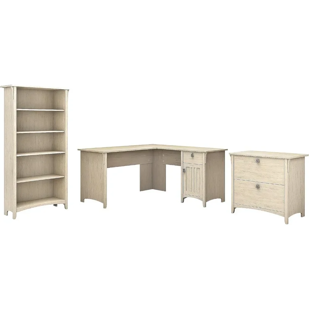 

L Shaped Desk with Lateral File Cabinet and 5 Shelf Bookcase