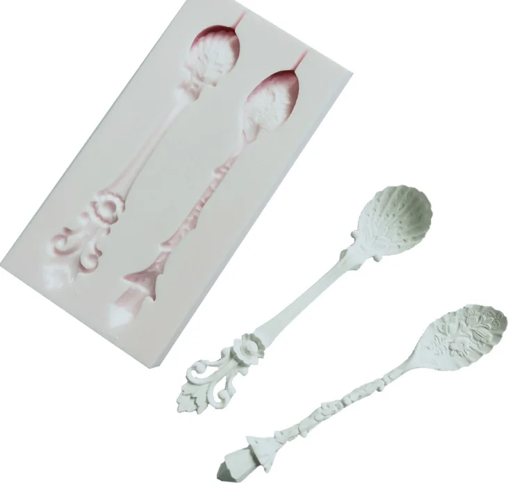 Colher Lace Líquido Silicone Mold, Fondant Soft Pottery Clay Glue Gum Modeling Tool, Europeu