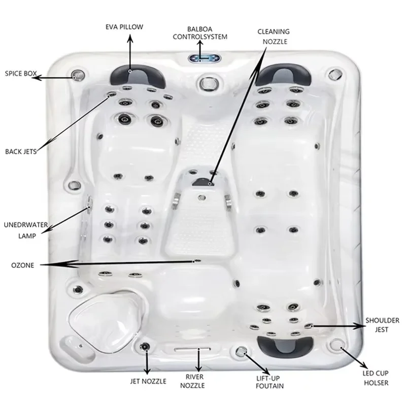 Deluxe Spa Hot Tub with Built-in Music and Ozone Cleaning System 4 Persons Spa Pool Outdoor